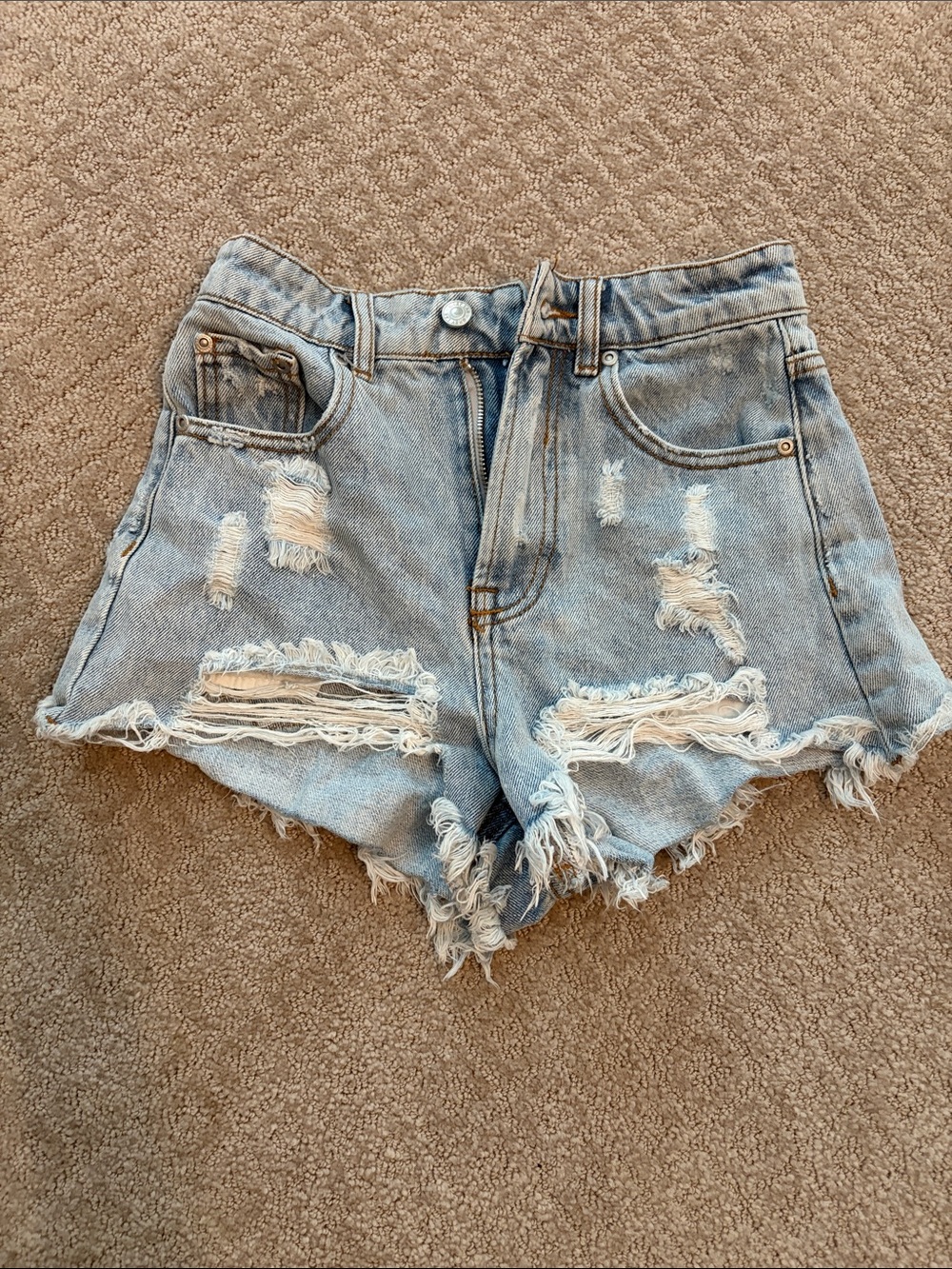 GREY LAB Light Blue Distressed High-Rise Denim Shorts